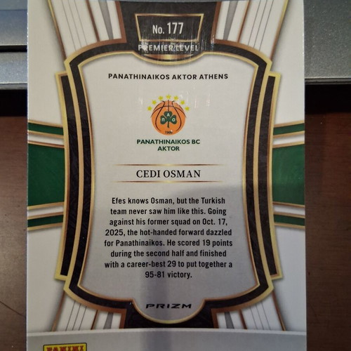 2025-26 Panini Select Euroleague Osman Premier Blue Prizm card like new PAO
