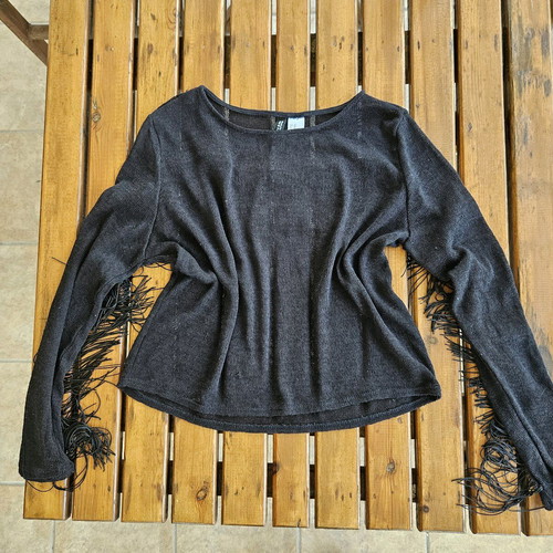 See Through thin sweater used, black, with fringes