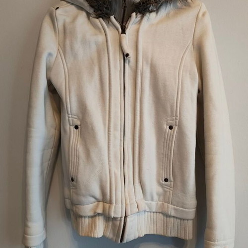 Bomber Jacket Cream Fabric with Lining and Hood like New