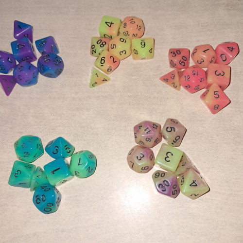 5 sets of glow in the dark D&D dice