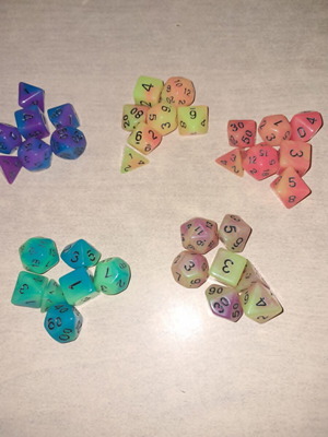 5 sets of glow in the dark D&D dice