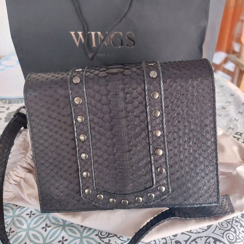 Wings shoulder bag handmade new, black with studs