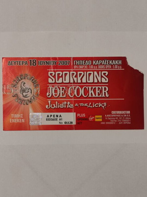 Scorpions+Joe Cocker ticket 18/6/2007 like new