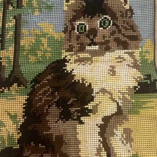 Embroidery with cat cross-stitch, new, ready for frame 30x40