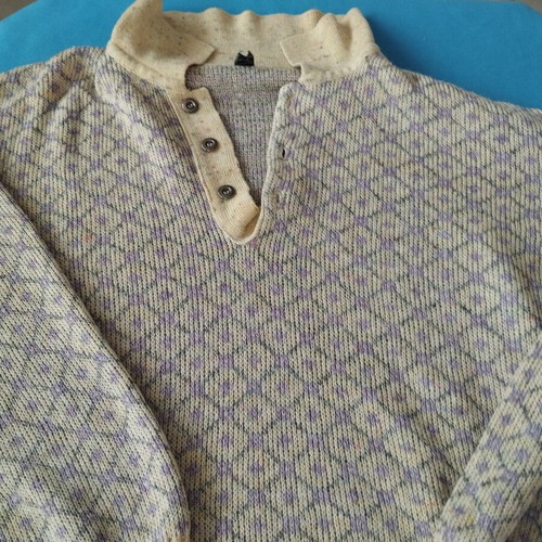 Paschalis Vintage Jacquard Knit Sweater with Neck Buttons Size XL/XXL like new