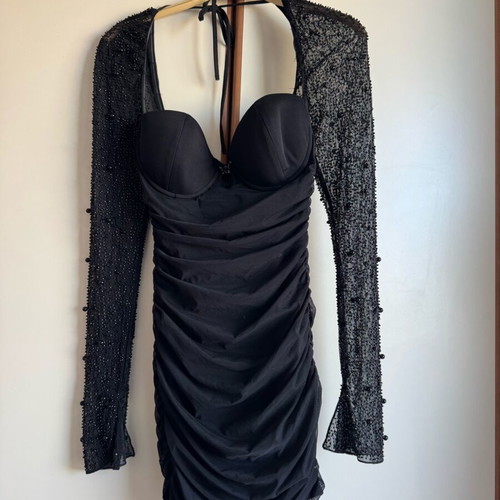 Oh Polly black long sleeve mini dress new, size XS