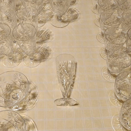 Mid-century crystal champagne glasses used, set of 10