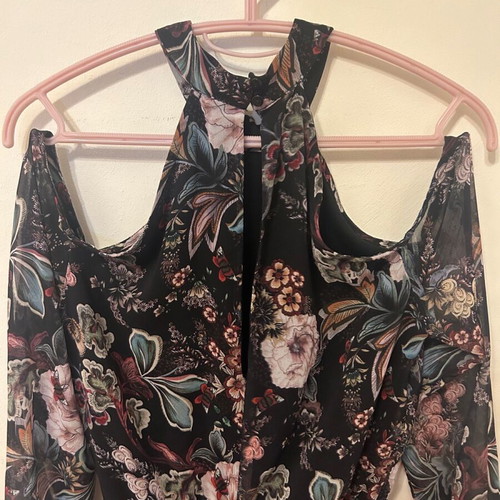 Floral mini dress with off-shoulder Stradivarius new, black, size S