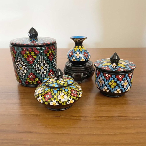Set of 4 handmade decorative mosaic jars like new