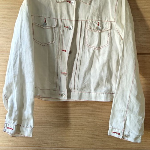 Mia white jacket medium size like new with red decorative stitches