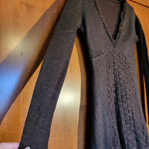 Brown long-sleeve knee-length dress like new, size S