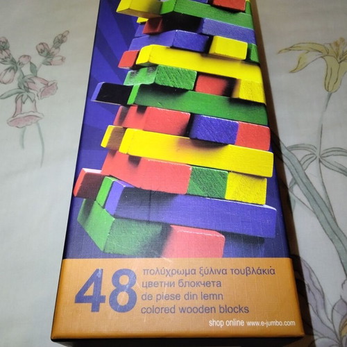 Tumblin' Tower game new, 48 colorful wooden pieces