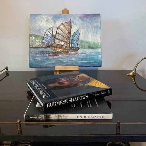 Tang Ping painting Sailboat in Singapore Harbor used