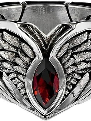 Silver Abyss Devil Eyes Fallen Angel Wings men's ring new, ruby