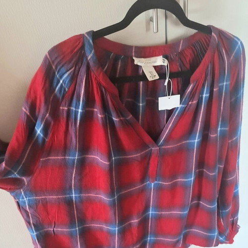 H&M red checked maternity shirt loose style size 42/12, long sleeve new
