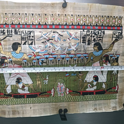 Painting on papyrus with Egyptian theme used