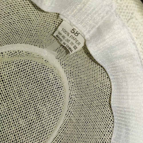 Paper hat used, white with black fabric detail, size 58