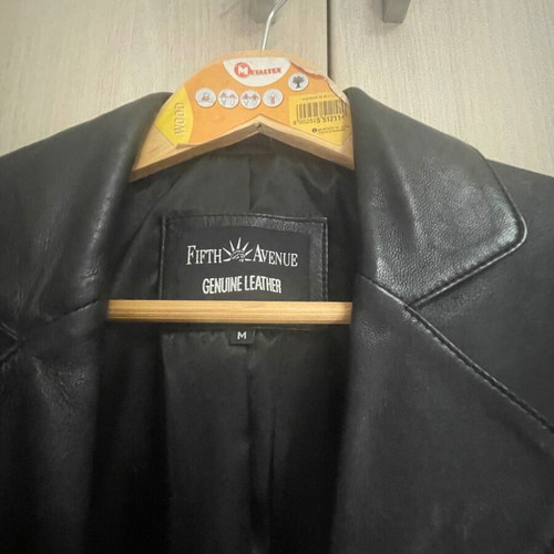 Leather coat knee-length used, black size M