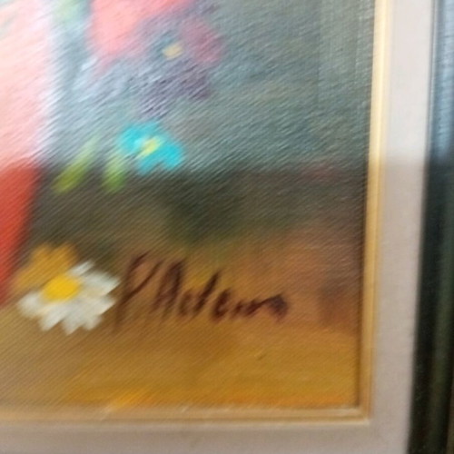 Painted artwork used with flower theme on wood 37x28