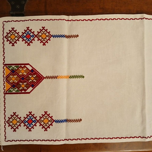 Handmade embroidered table runner with traditional Cretan design like new