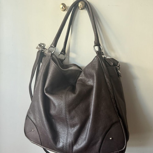 Leather vintage shoulder bag used, brown, large size
