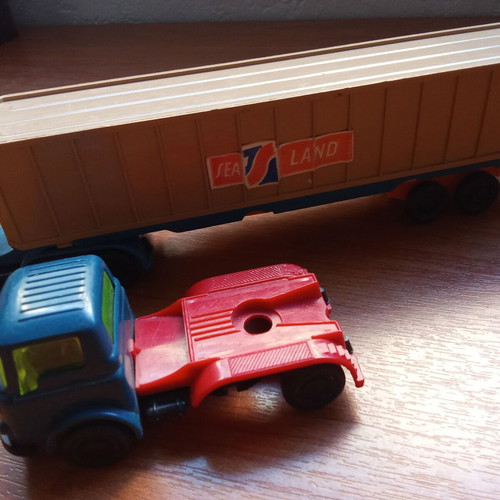 Joy Toy collectible plastic toy trucks used, pack of 2, 1980s
