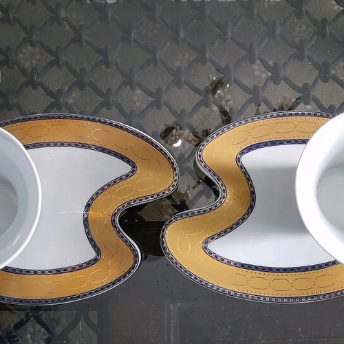 Limoge coffee cup set used, 2 cups with Hermes feather design