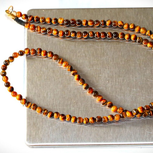 Gold necklace tiger's eye 14K 585 new, Indico jewels