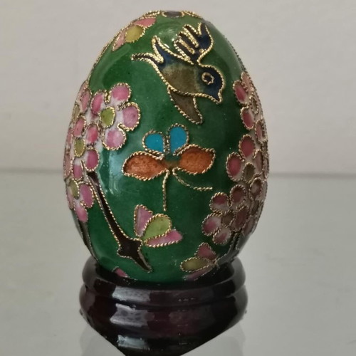 Cloisonne egg vintage decorative used with wooden base