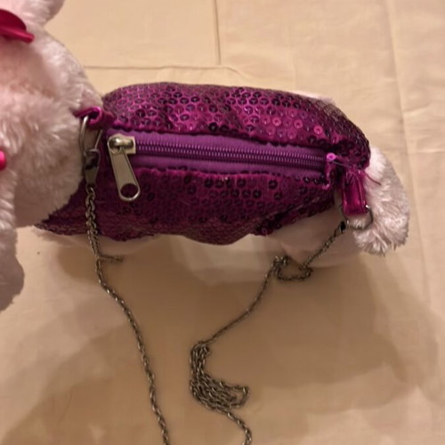 Children's bag Doggie Star with plush sequin pouch used, pink
