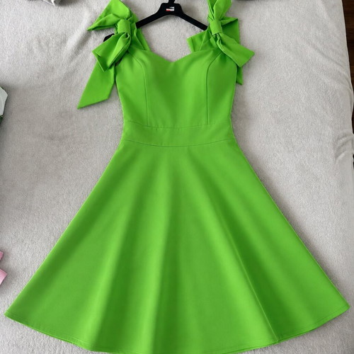 Neon Green Cocktail Dress New, A-Line with Statement Bows