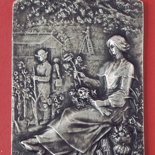 Art Nouveau bronze plaque by Felix Rasumny used, early 20th century