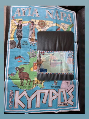 Cyprus souvenir tea towel new, vintage Ayia Napa design