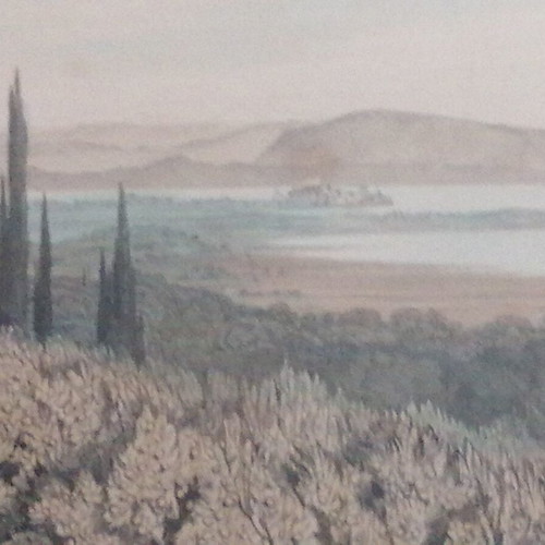 Corfu Lithograph by Edward Lear used, framed 58x46cm