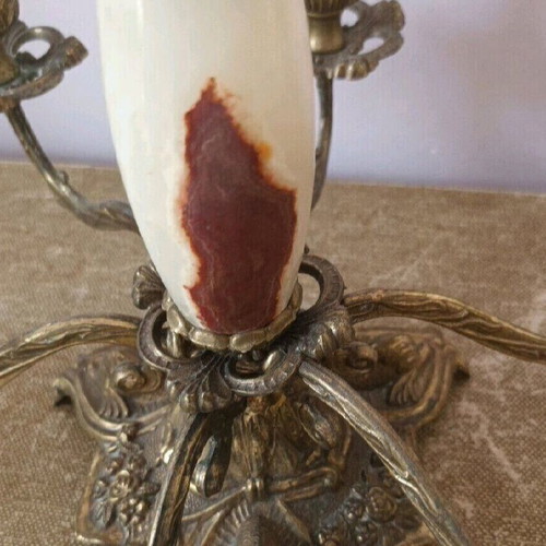 Bronze French seven-arm candelabrum used, onyx and bronze