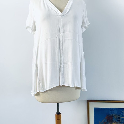 Asymmetric V-neck blouse new, size S-M, white