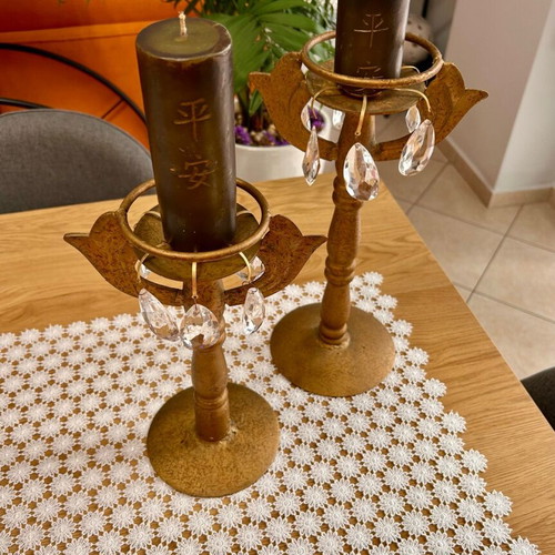 Candlesticks used with Chinese inscription, set of 2
