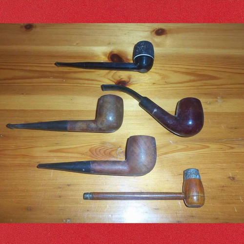 Smoking pipes used, pack of 5 with 4 different designs, 15 cm length