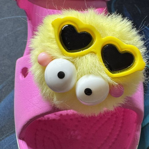 Charms for Crocs like new, pack of 2, purple and yellow furry faces