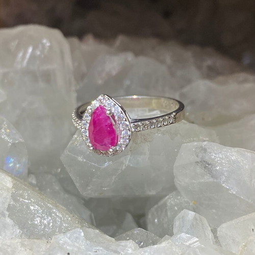 Silver ring with natural ruby and moissanite, new