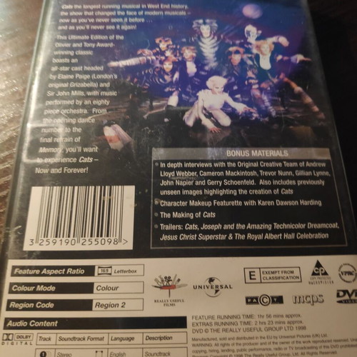 Cats musical DVD used, double disc without subtitles