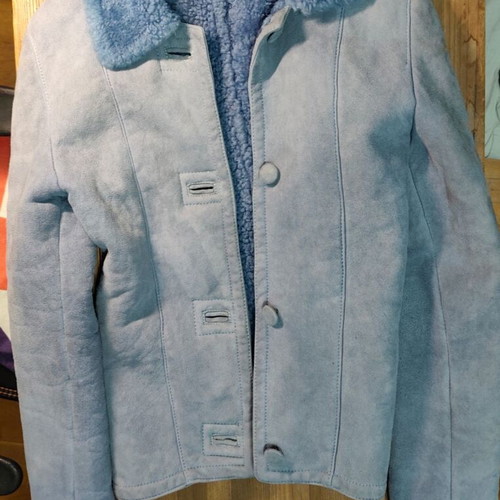 Mouton jacket used, gray turquoise, size S