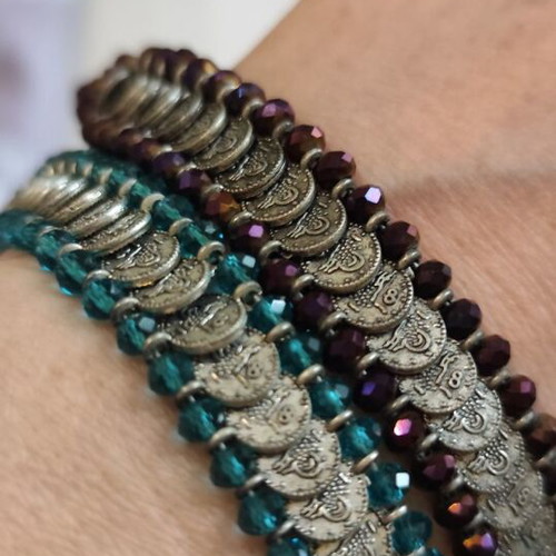 Vintage bracelets used, purple and turquoise, set of 2