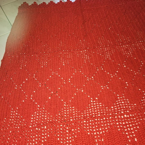 Vintage handmade red crochet blanket and pillow used