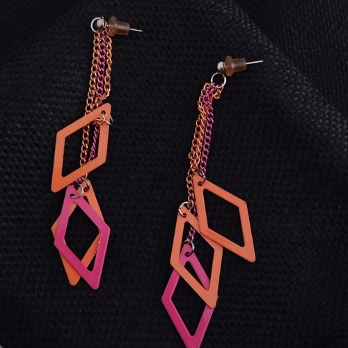 Long pink-orange earrings used, multicolor