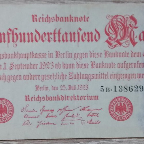 Reichsbanknote banknotes used, set of 5, Germany 1922-1923
