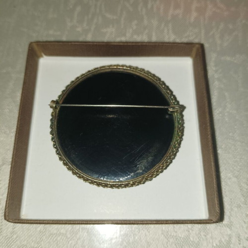 Fedoskino Russian Silver Brooch 1993 Signed Vintage Atelier used