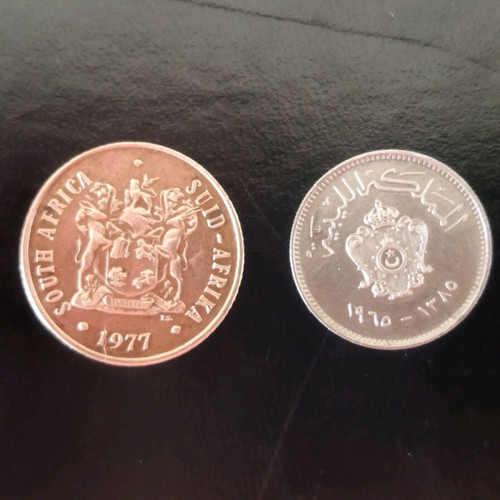 South Africa 2 Cents and Libya 10 Milliemes coins like new