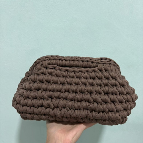Handmade Crochet Clutch Bag in excellent condition, brown