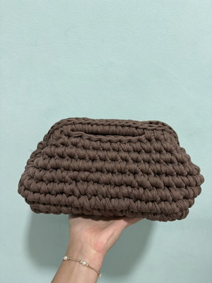 Handmade Crochet Clutch Bag in excellent condition, brown